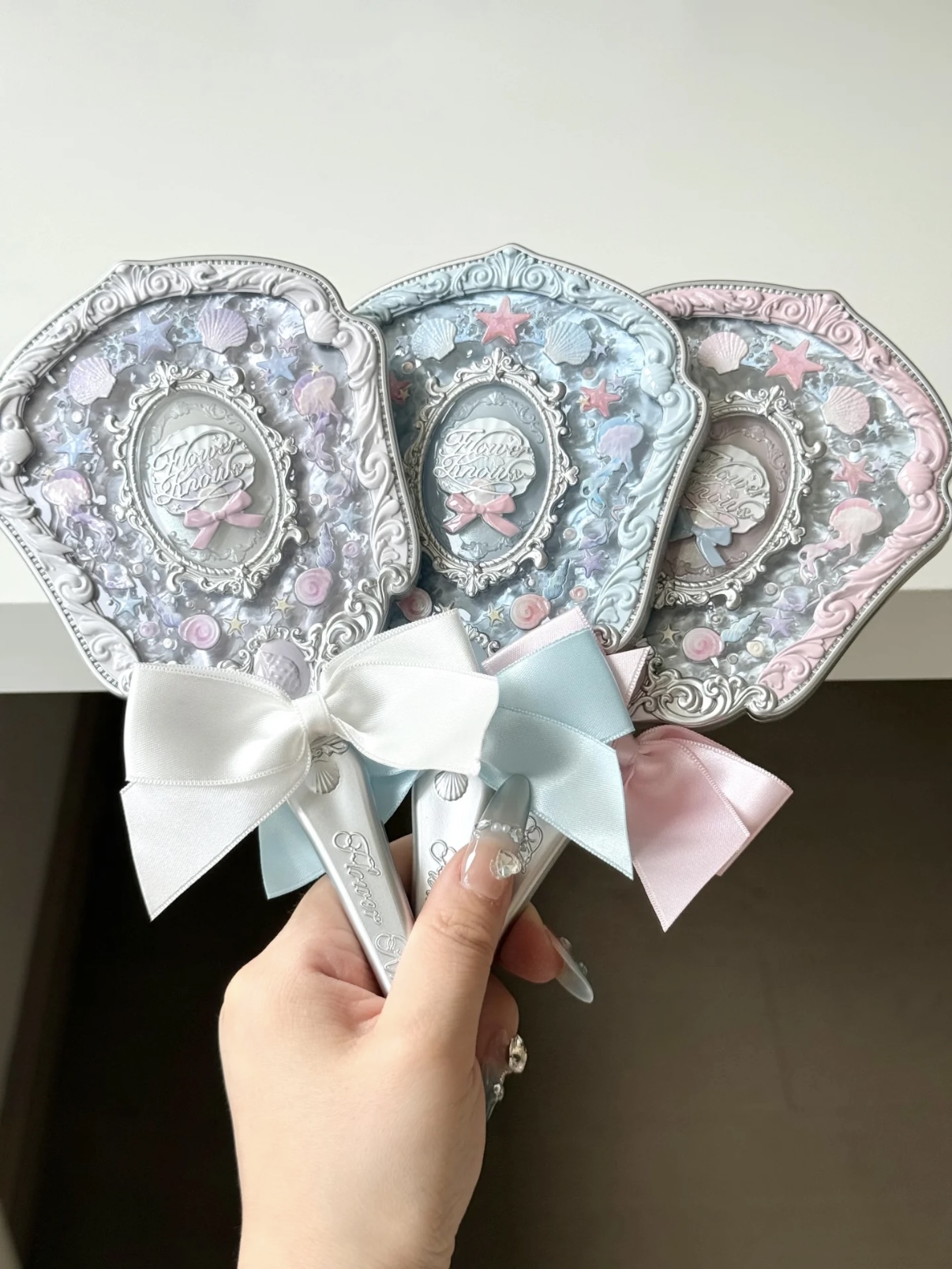 Flower Knows Shell Pearl Handheld Mirror Twinkle Cute Makeup