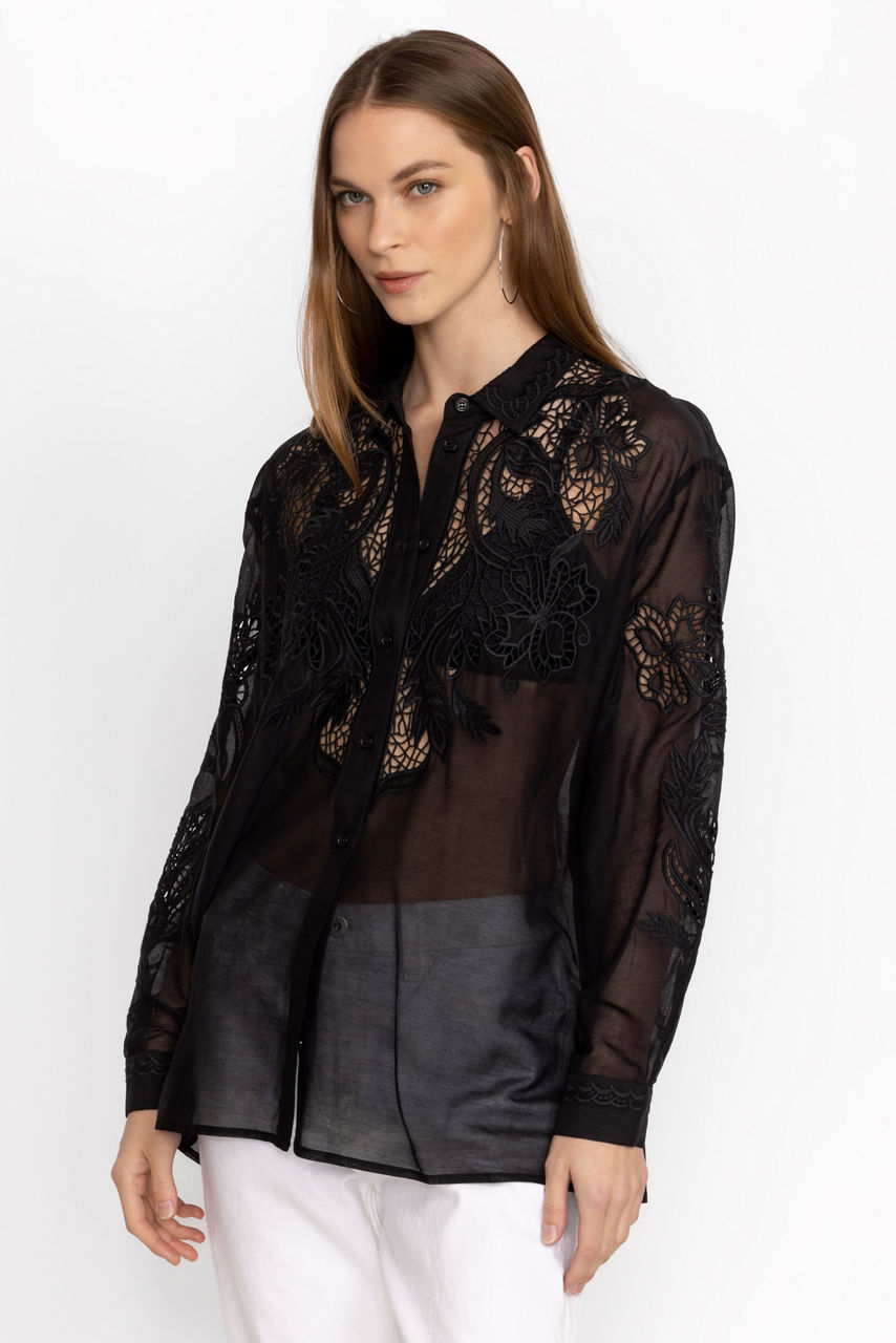 Buy LAURENA SILK BUTTON DOWN SHIRT | Johnny Was