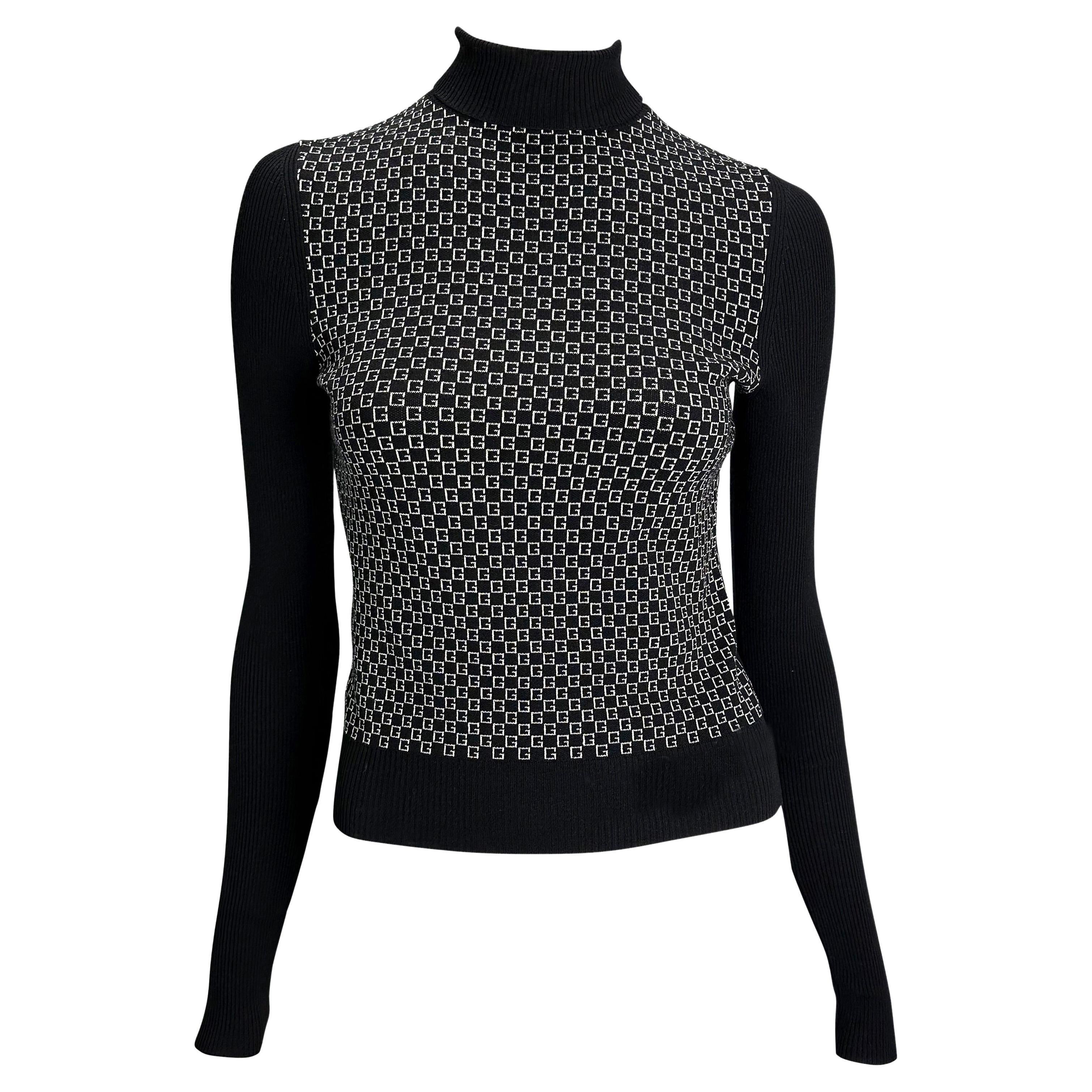 F/W 2000 Gucci by Tom Ford GG Logo Black White Knit Turtleneck