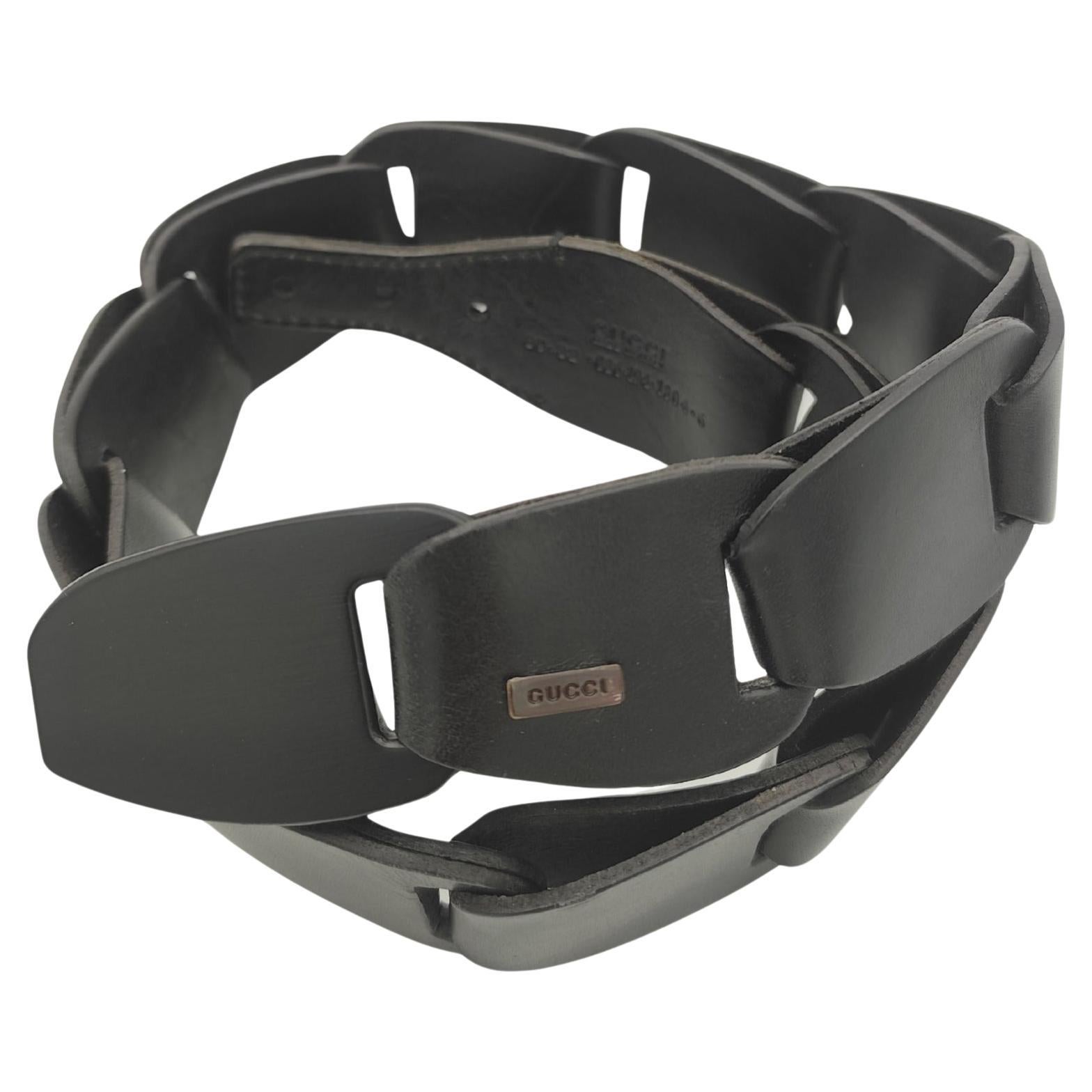Gucci Tom Ford S/S 1997 black leather chain belt For Sale at 1stDibs