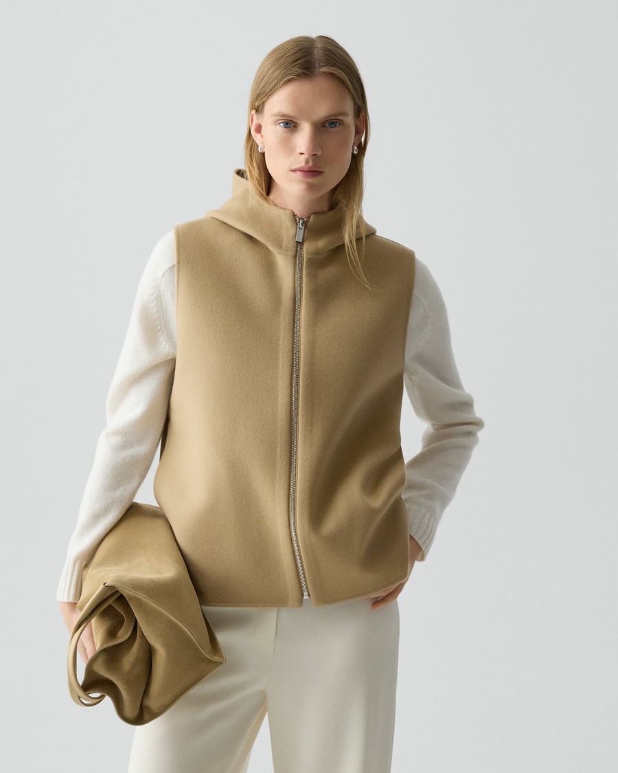 Women's Wool-Cashmere Hooded Vest in New Camel | Theory