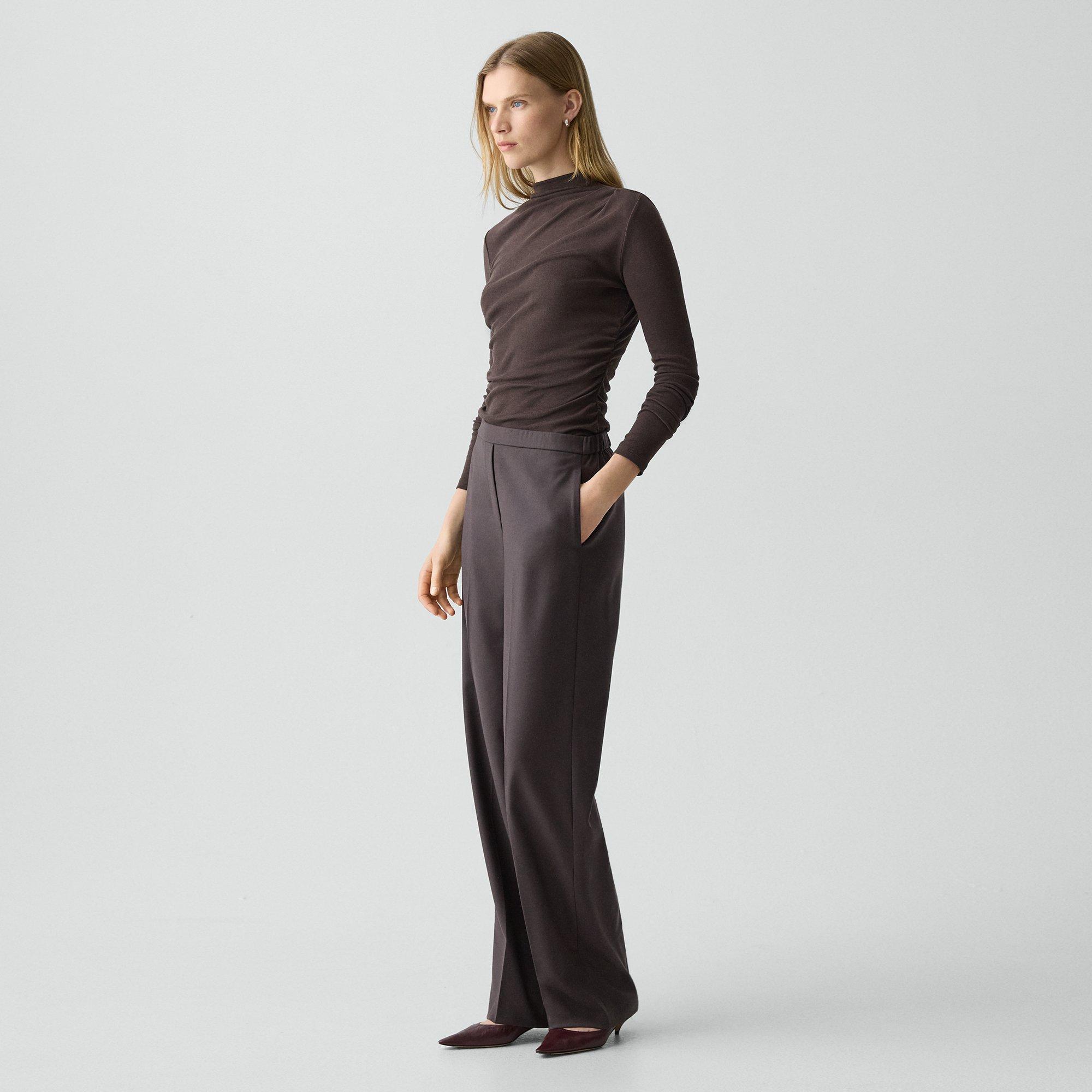 Cacao Wide-Leg Pull-On Pant in Sleek Flannel | Women's Wide-Leg