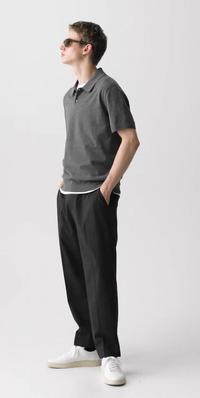 Charcoal Melange Curtis Drawstring Pant in Motion Wool | Men's
