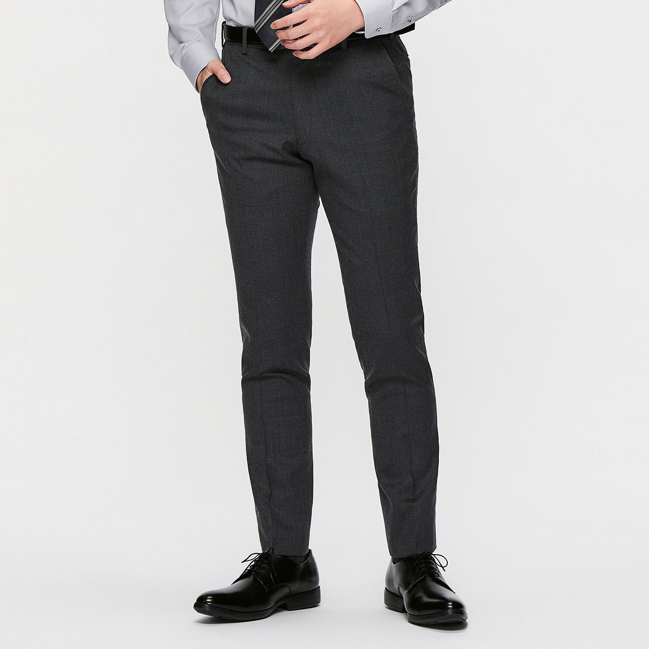 Washable Stretch Milled Wool Blend Flat Front Tapered Pants