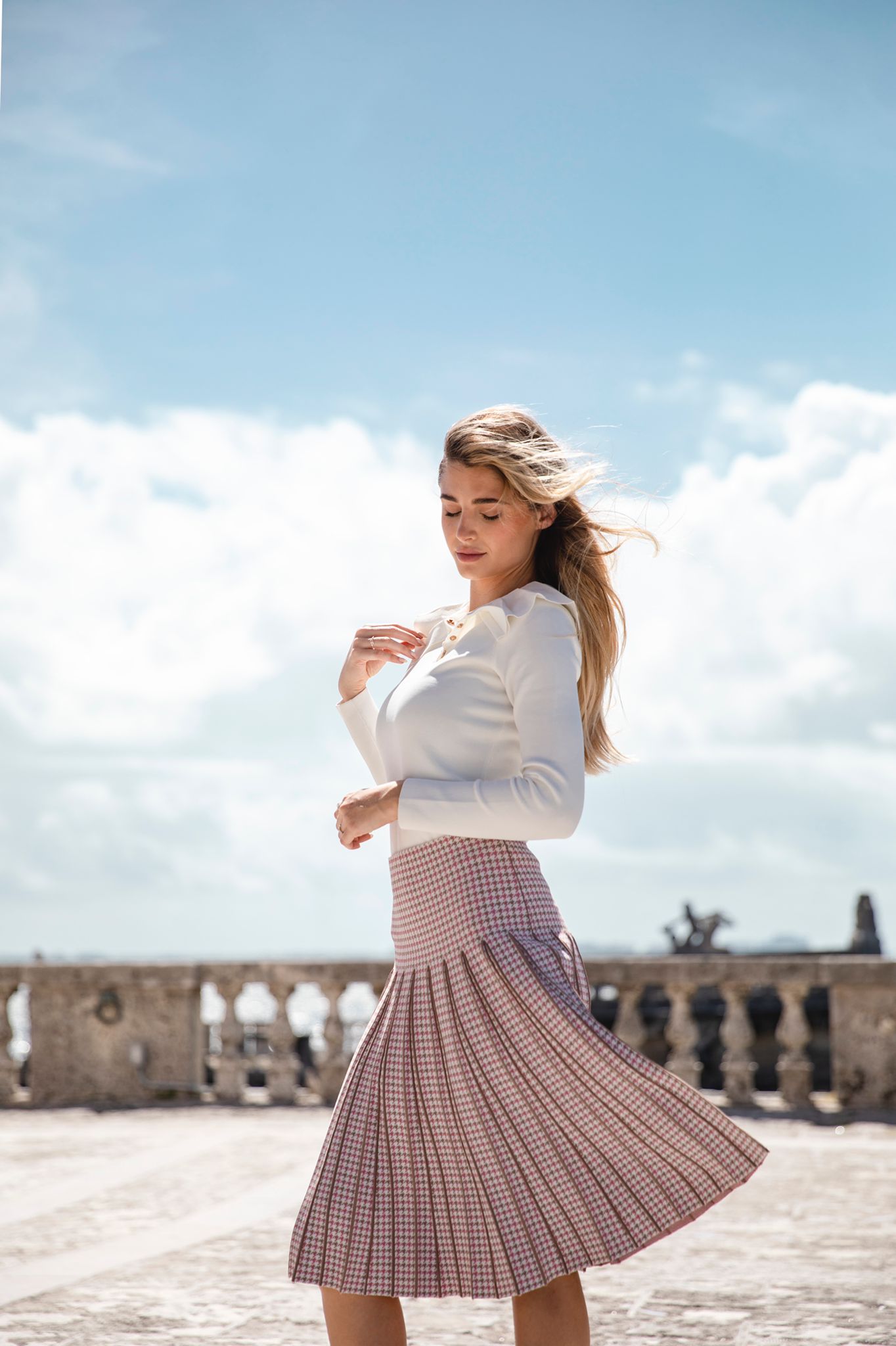 Pleated Houndstooth Skirt – Aleeza Paris