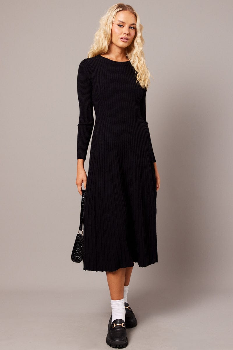 Black Knit Dress Long Sleeve | Ally Fashion