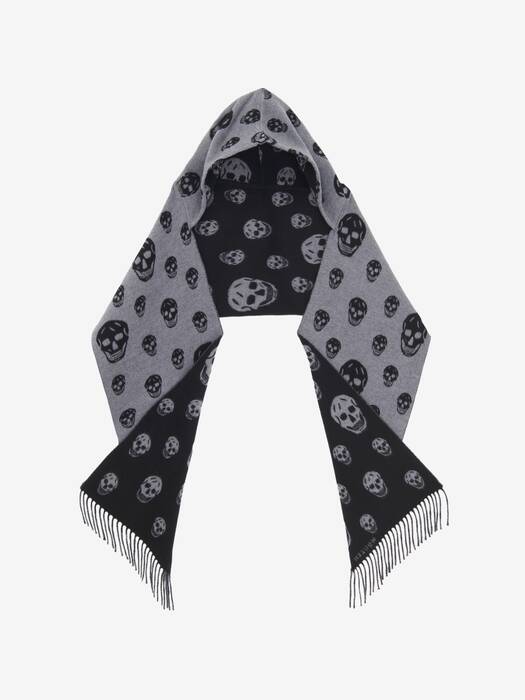 Women's Reversible Hood Skull Scarf in Graphite/Black | McQueen US