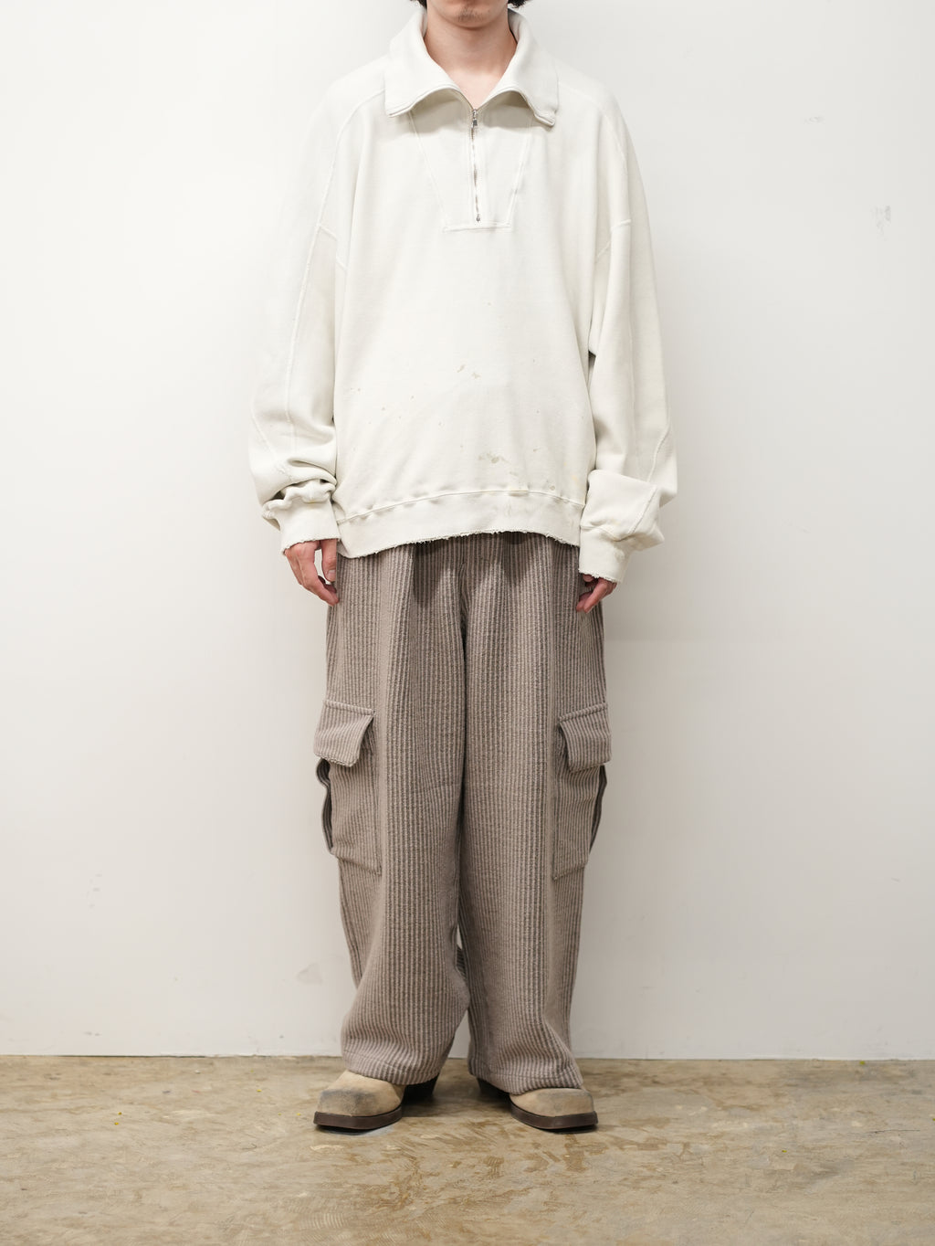 WOOL CORDUROY CARGO SLACKS(SAND) – ANCELLM