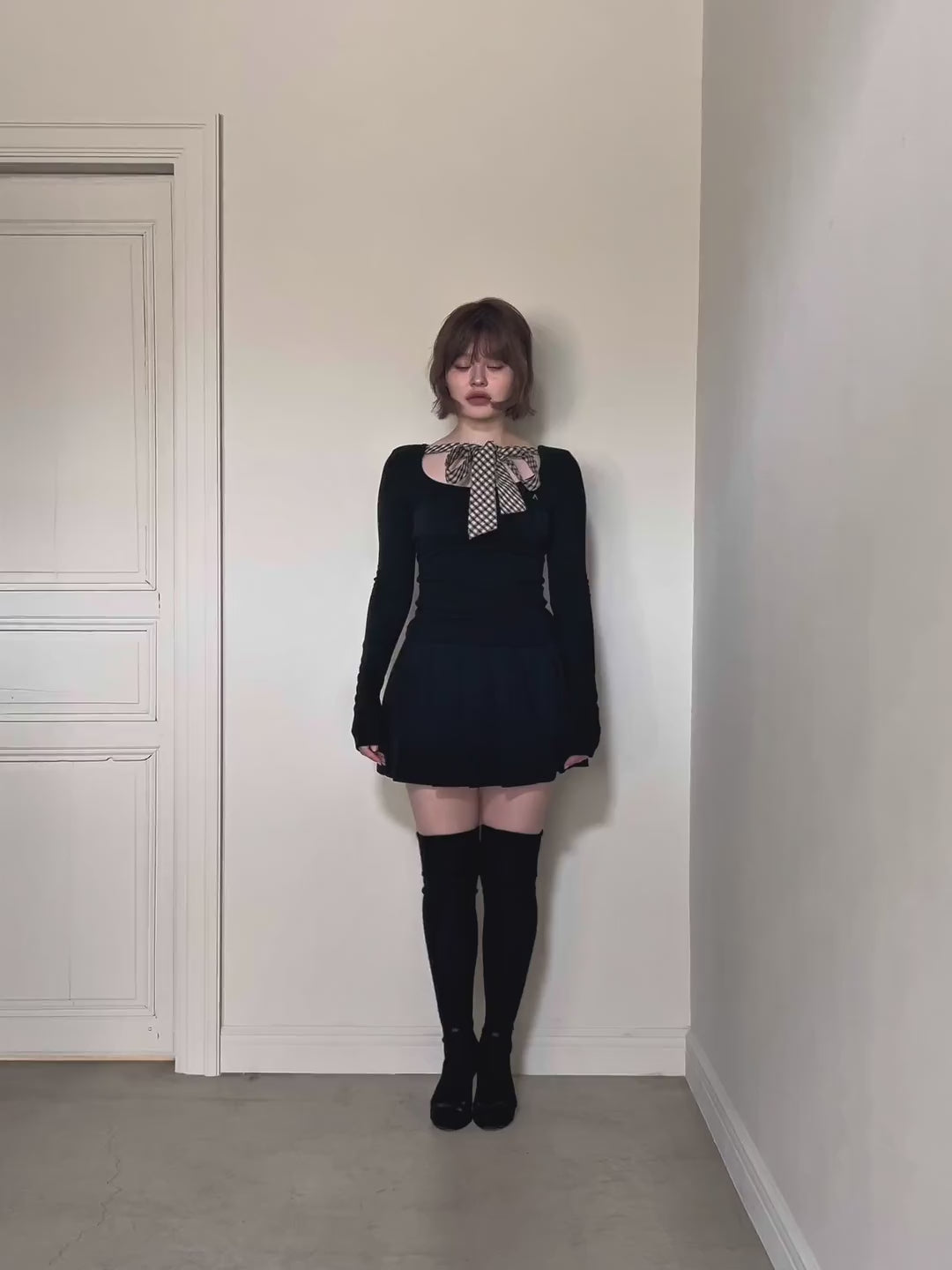 ANDMARY】Ami ribbon check tops