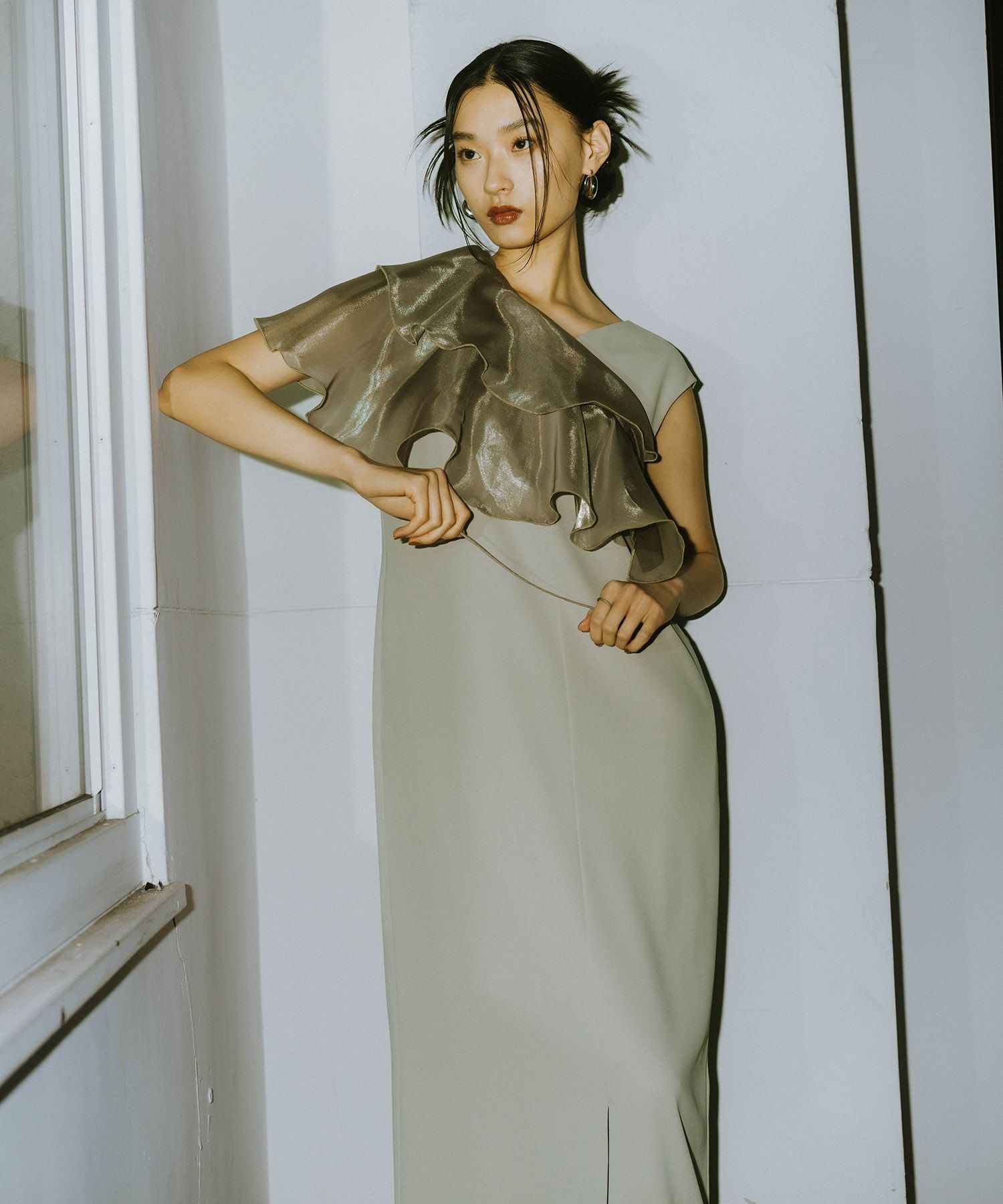 glossy multi ruffle dress | ANDRESD