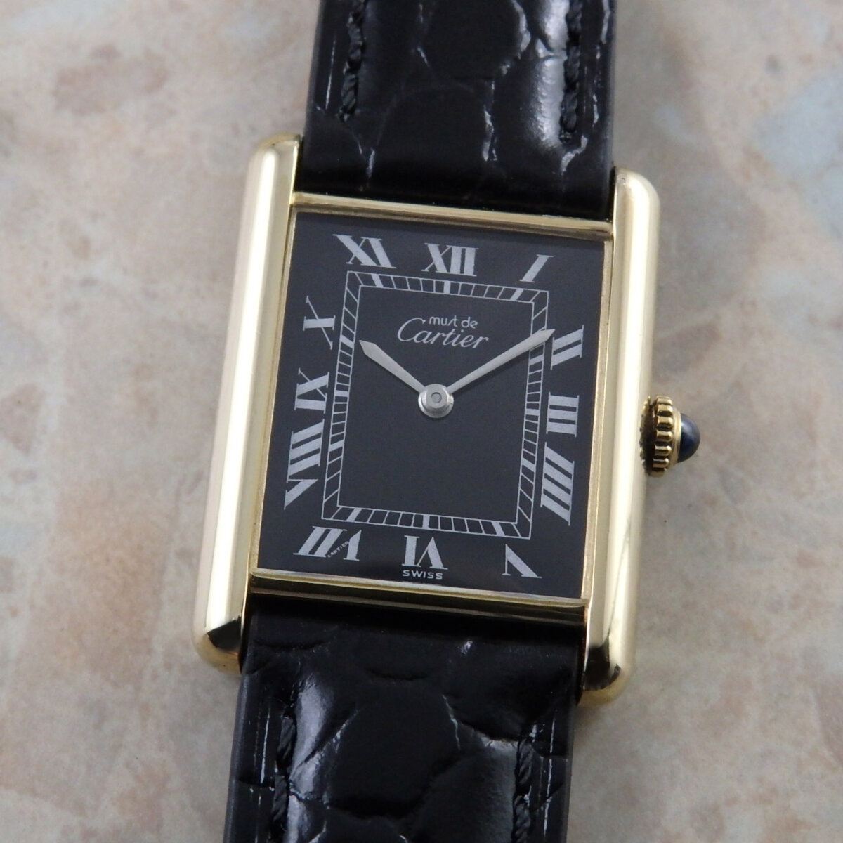 カルティエ マストタンク LM 手巻き式 ヴィンテージ 黒文字盤 Cartier
