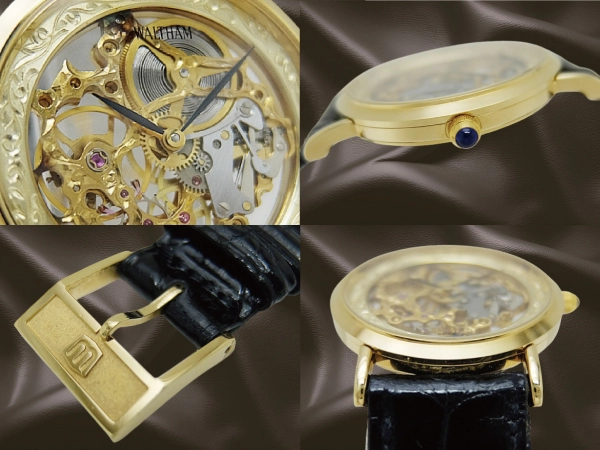 HB-0160| ウォルサム マキシム スケルトンウオッチ 金張り ラウンド