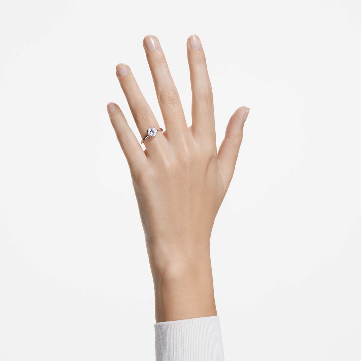 Stilla cocktail ring, Round cut, White, Silver-tone finish | Swarovski