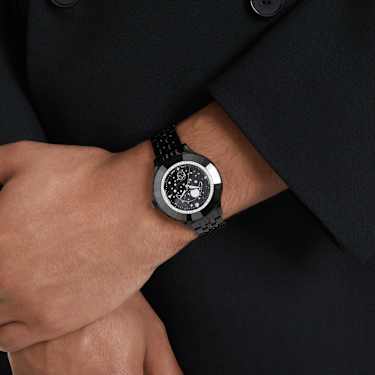 Octea moon watch, Swiss Made, Moon, Metal bracelet, Black, Black