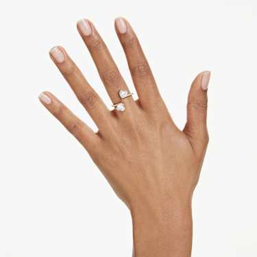 Mesmera open ring, Heart cut, Pavé, White, Gold-tone plated