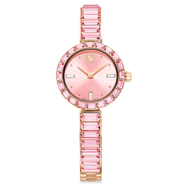 Matrix bangle watch, Swiss Made, Crystal bracelet, Pink, Rose gold