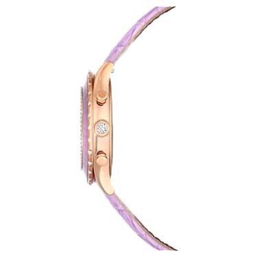Octea chrono watch, Swiss Made, Leather strap, Purple, Rose gold