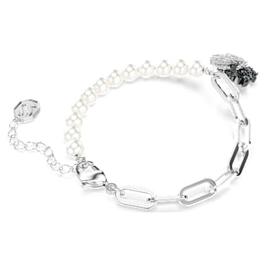 Swan bracelet, Crystal pearl, Swan, Black, Mixed metal finish