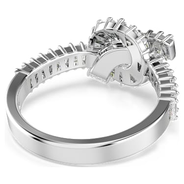 Matrix ring, Baguette cut, Knot, White, Rhodium plated | Swarovski
