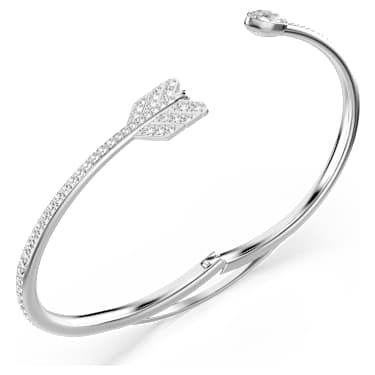 Idyllia bangle, Mixed cuts, Arrow, White, Rhodium plated | Swarovski