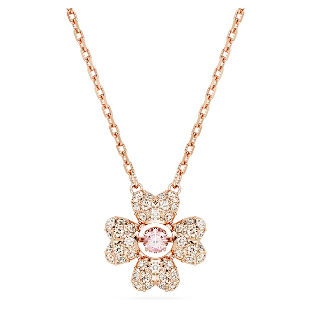 Idyllia pendant, Clover, White, Rose gold-tone plated | Swarovski