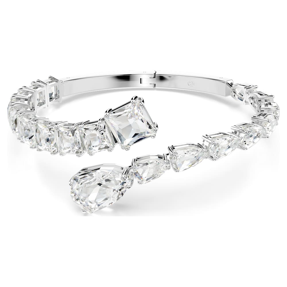 Matrix cuff, Mixed cuts, White, Rhodium plated | Swarovski