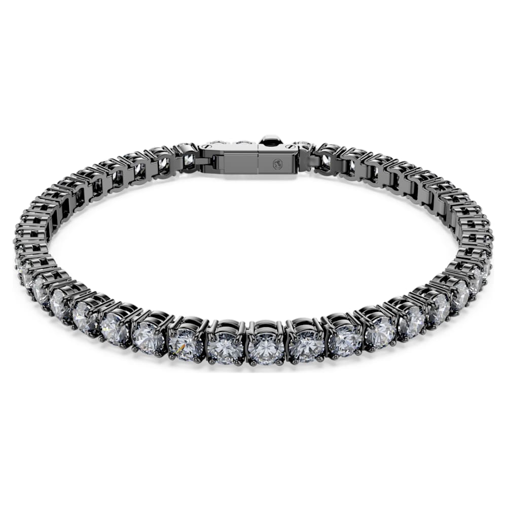Matrix Tennis bracelet, Round cut, Gray, Ruthenium plated | Swarovski