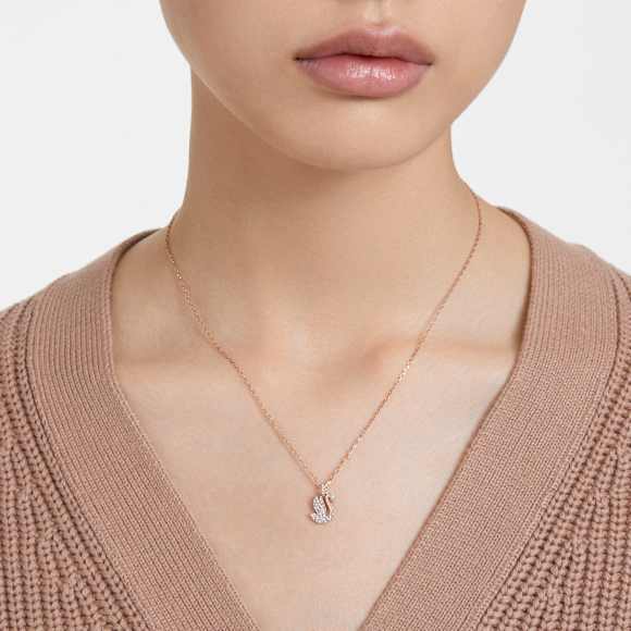 Swan pendant, Swan, Small, White, Rose gold-tone plated | Swarovski