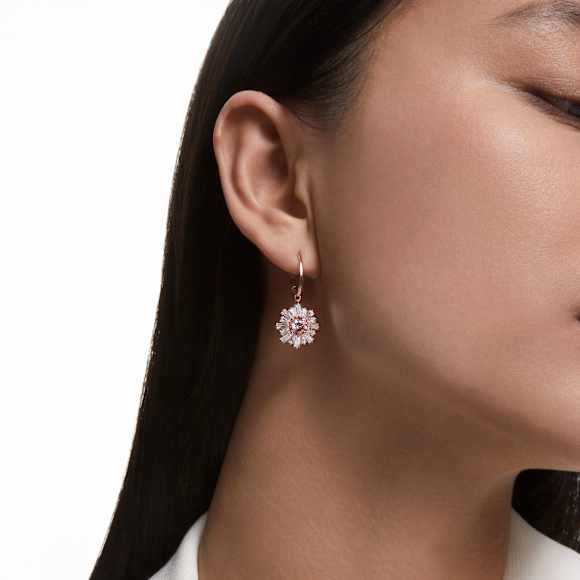 Idyllia ドロップピアス, ミックスカット, 太陽, ピンク, ローズ