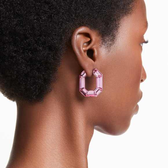 Lucent フープピアス, オクタゴンシェイプ, 小, ピンク | Swarovski