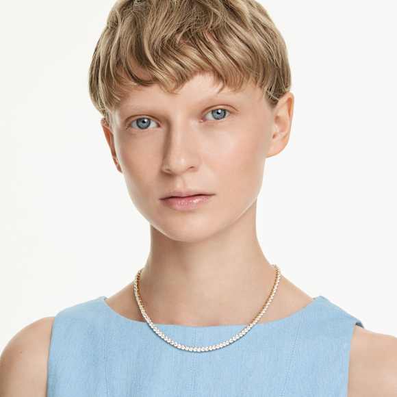 Matrix Tennis necklace, Round cut, White, Gold-tone plated | Swarovski