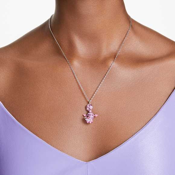 Alice in Wonderland pendant, Cat, Pink, Rhodium plated | Swarovski