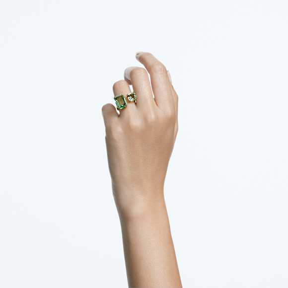 Millenia open ring, Octagon cut, Green, Gold-tone plated | Swarovski