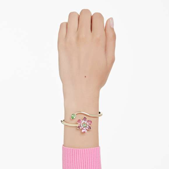 Idyllia bangle, Mixed cuts, Flower, Multicolored, Gold-tone plated