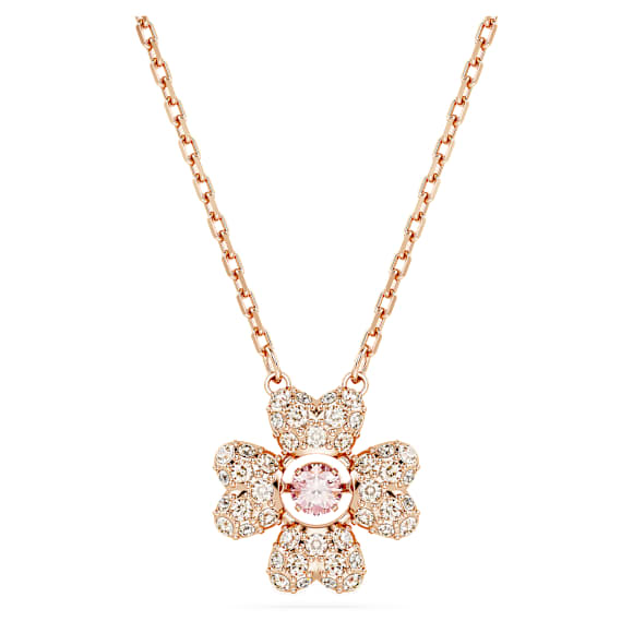 Idyllia pendant, Clover, White, Rose gold-tone plated | Swarovski