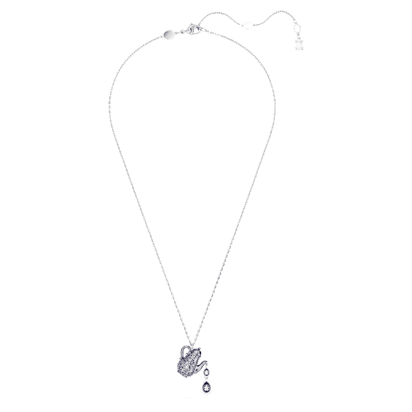 Alice in Wonderland pendant, Teapot, Purple, Rhodium plated
