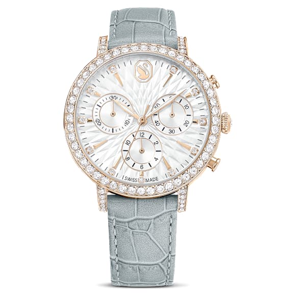 Matrix tennis chrono watch, Swiss Made, Leather strap, Gray