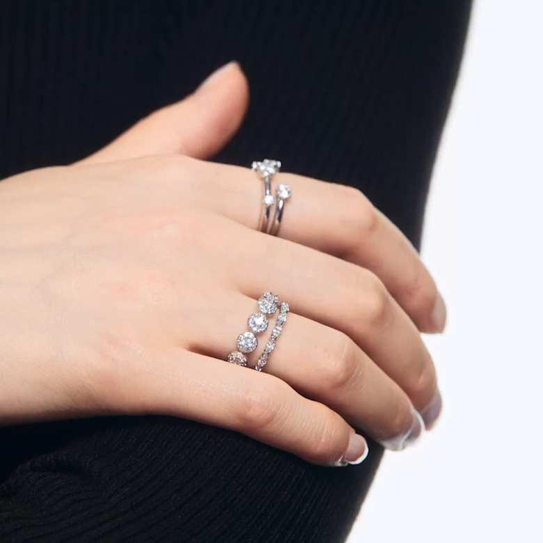 Constella ring, Set (2), Round cut, White, Rhodium plated | Swarovski