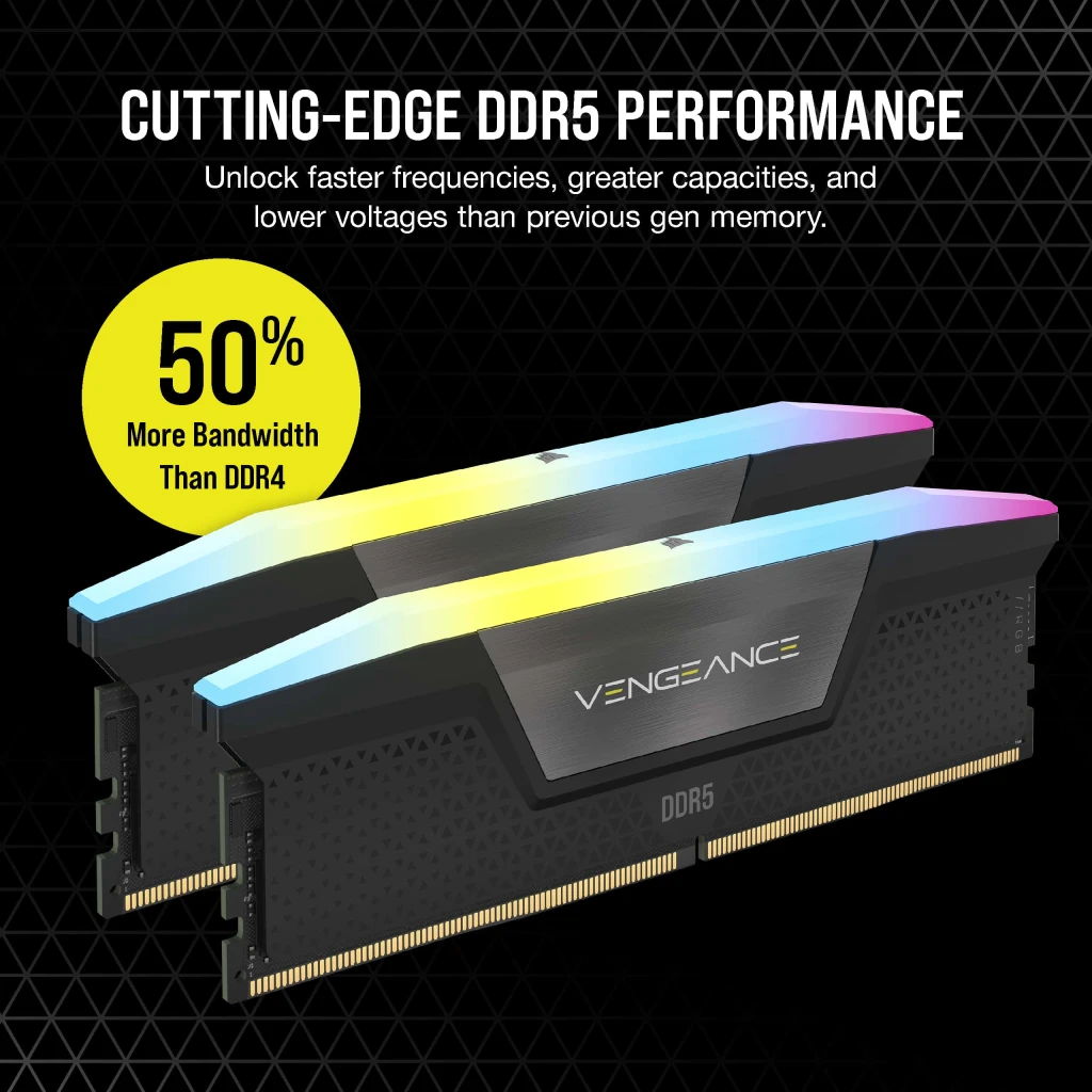 VENGEANCE® RGB 32GB (2x16GB) DDR5 DRAM 5600MHz C40 Memory Kit — Black