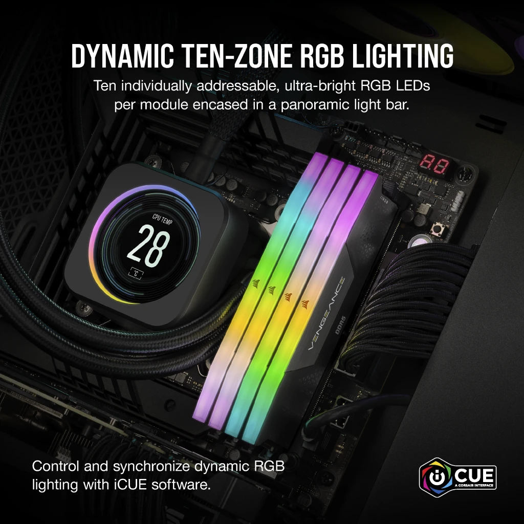 VENGEANCE® RGB 96GB (2x48GB) DDR5 DRAM 6400MT/s CL32 Memory Kit