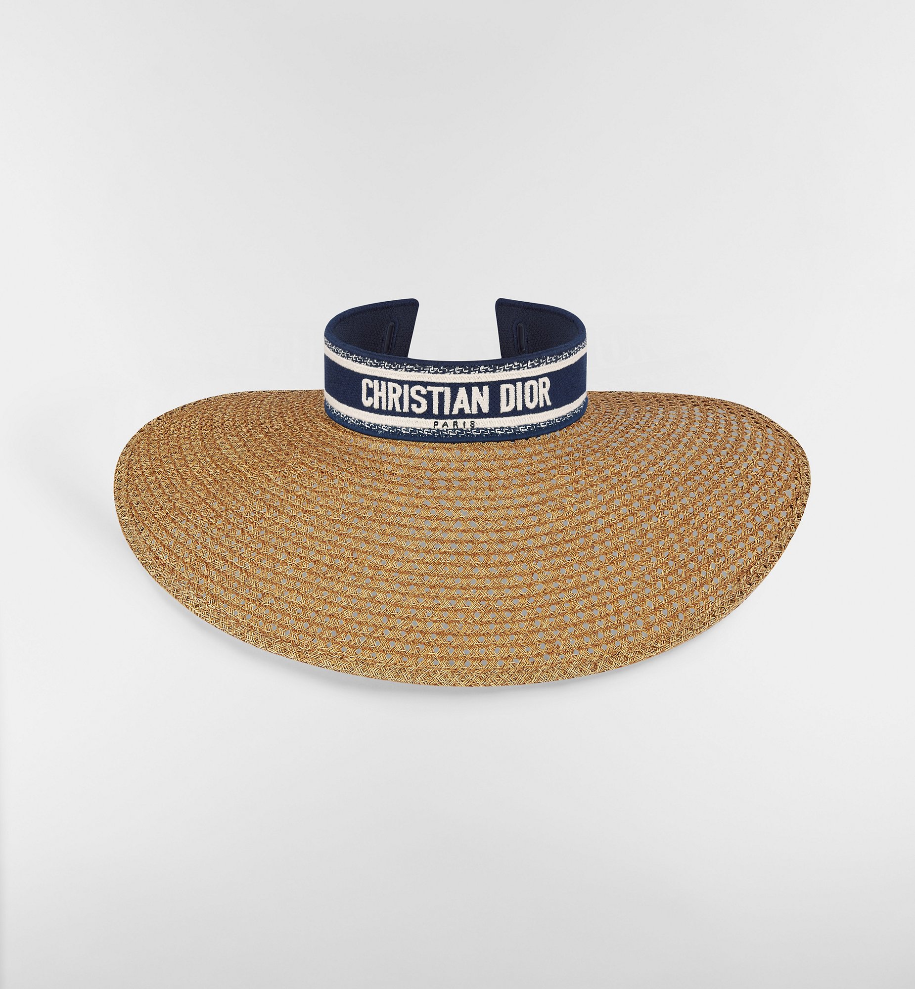 Dioriviera D-Ocean 遮陽帽配Mitzah 稻草配海軍藍和白色刺繡飾帶| DIOR
