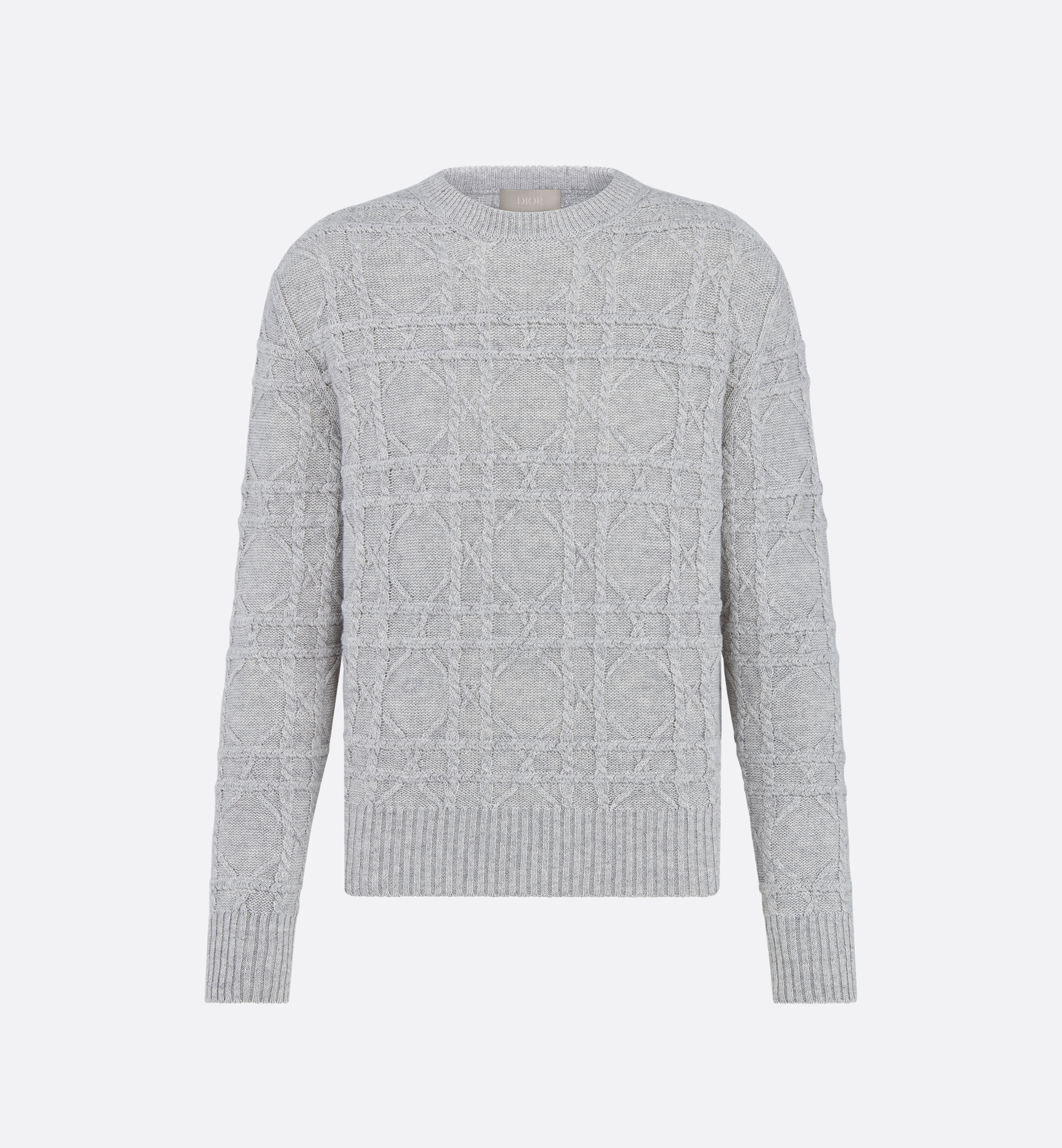 Dior Icons Cannage Sweater Gray Linen and Cashmere Cable Knit | DIOR