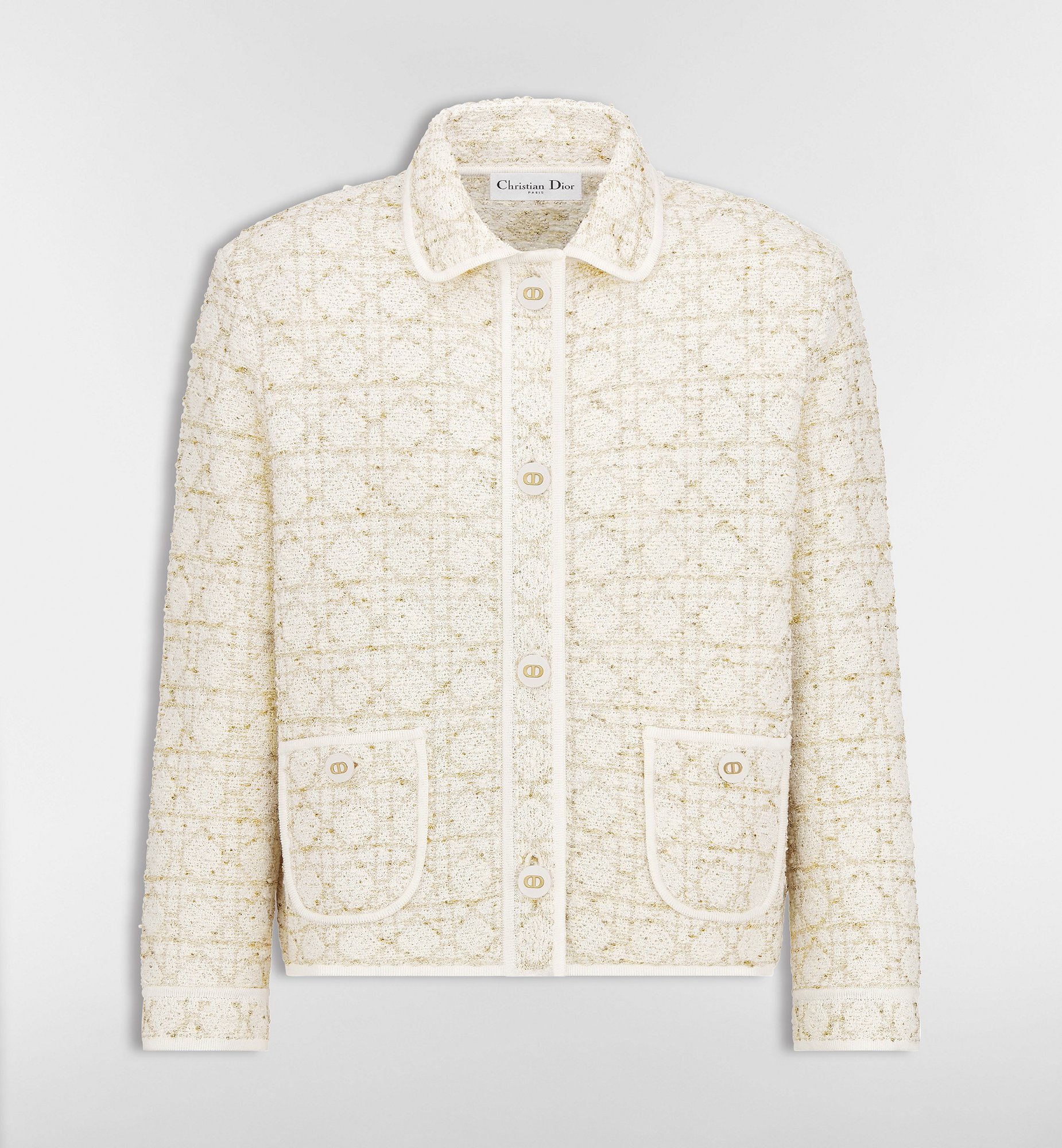 Macrocannage Jacket Black and Gold-Tone Cotton-Blend Tweed Knit | DIOR