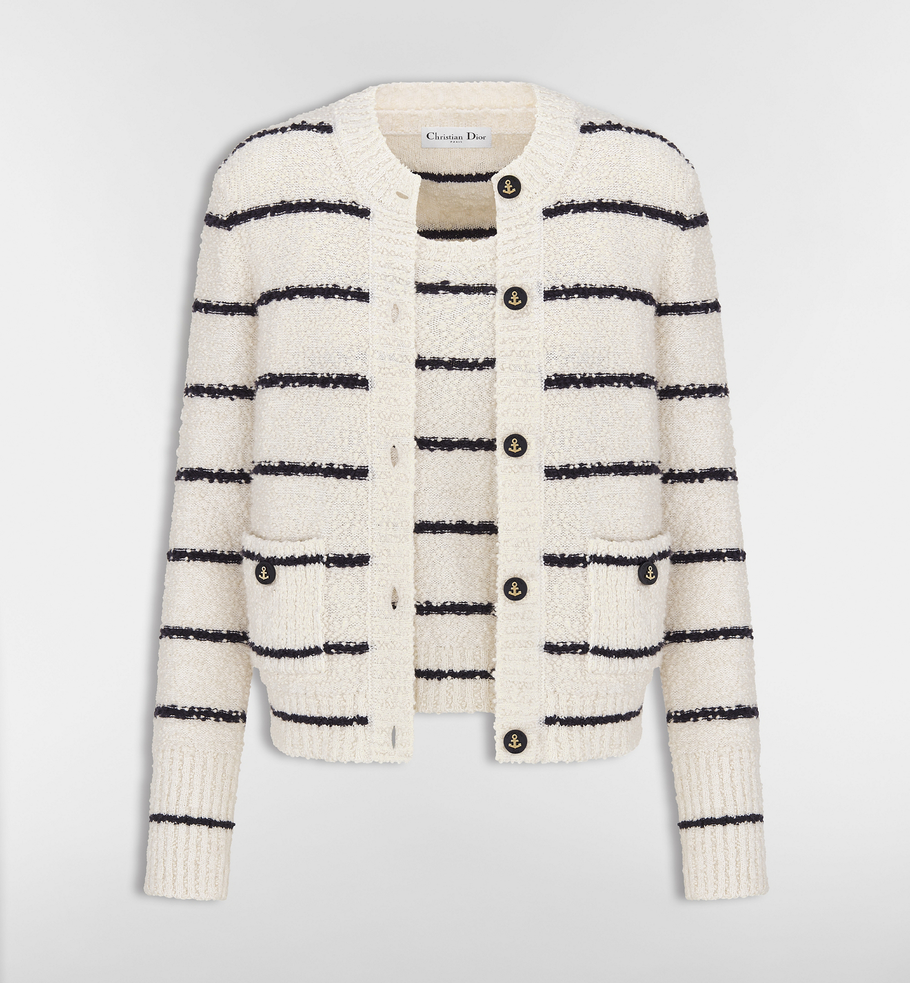 Dior Marinière Twinset White and Navy Blue Cotton-Wool-Blend