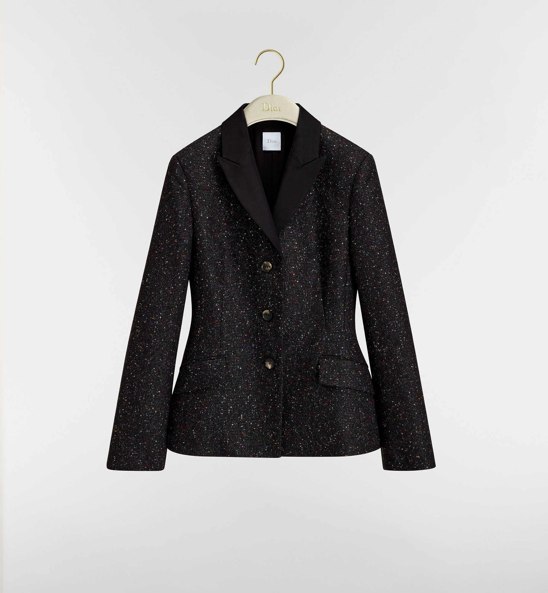 Mid-Length Flared Skirt Black Silk-Virgin-Wool-Blend Tweed
