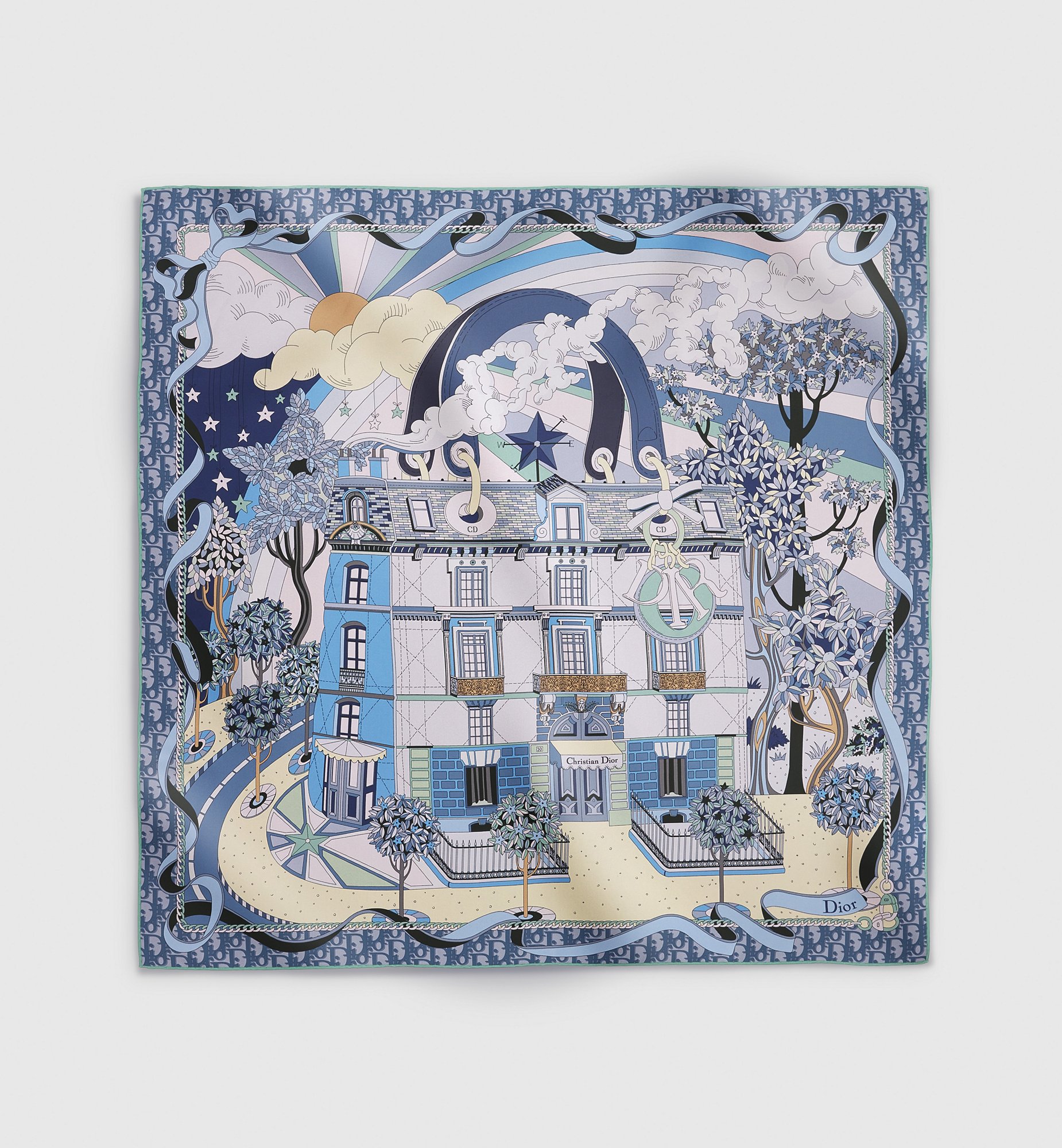 Dior Avenue 90 Square Scarf Pink Multicolor Silk Twill | DIOR