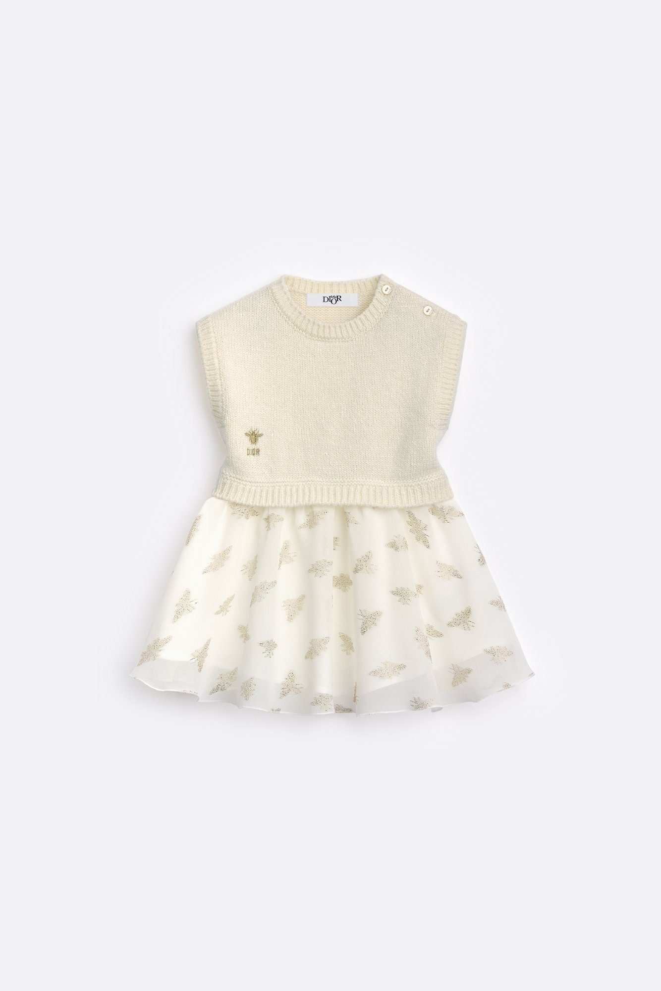 Baby Flared Dress Ivory Wool and Silk Knit and Ivory Chiffon with