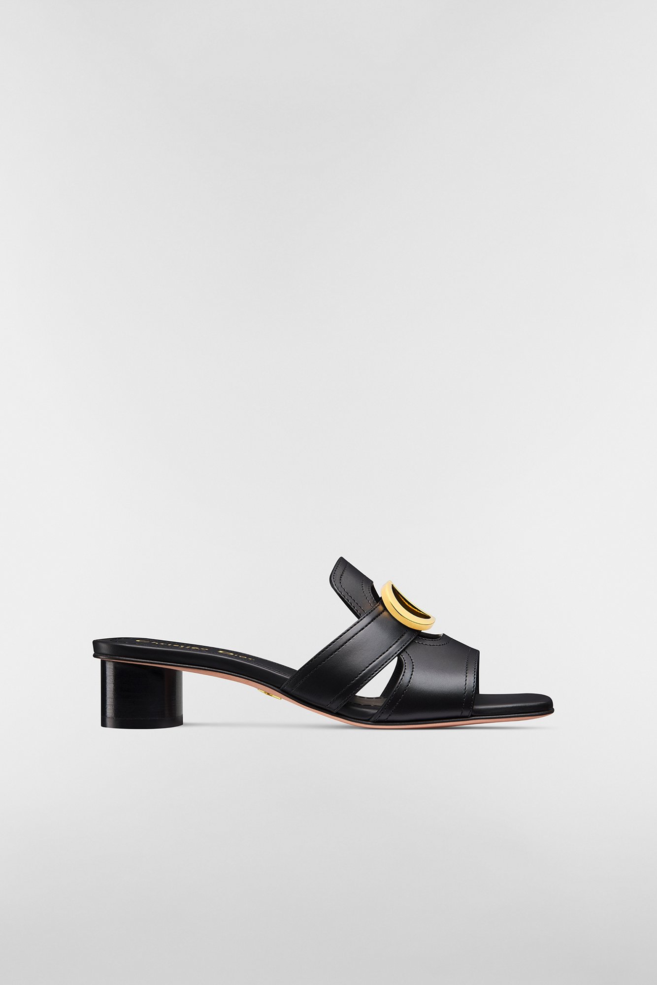 Dway Heeled Slide Black Cotton Embroidered with Metallic Thread