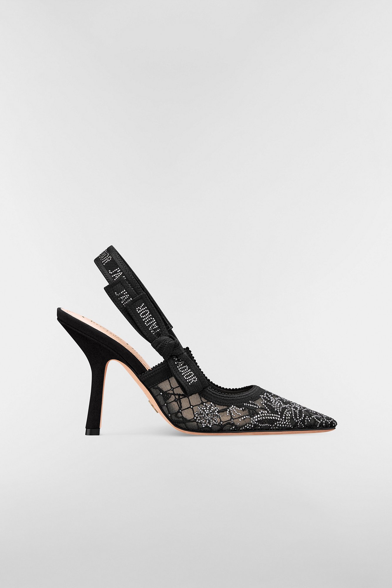 J'Adior Slingback Pump Transparent Mesh Embroidered with Black