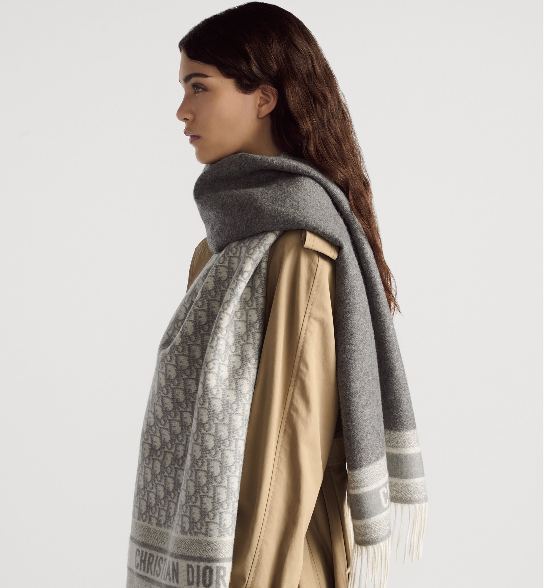 Dior Oblique Scarf Ecru and Navy Blue Cashmere | DIOR